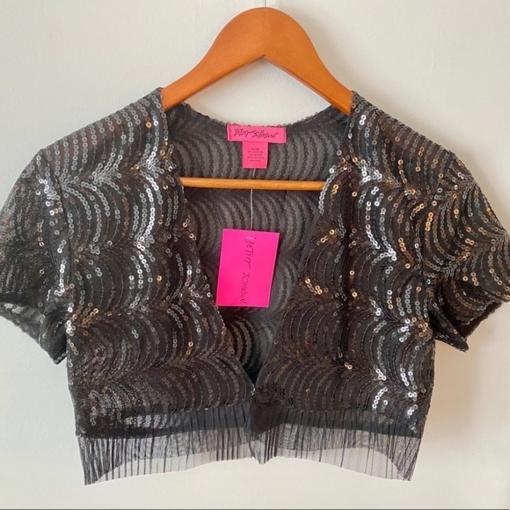 Betsey Johnson Black Formal Sequin Lace Bolero S/M